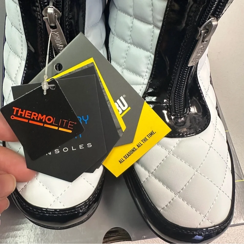Khombu Megan Snow Boots White/Black Fur Trim Zip Thermolite Size 8